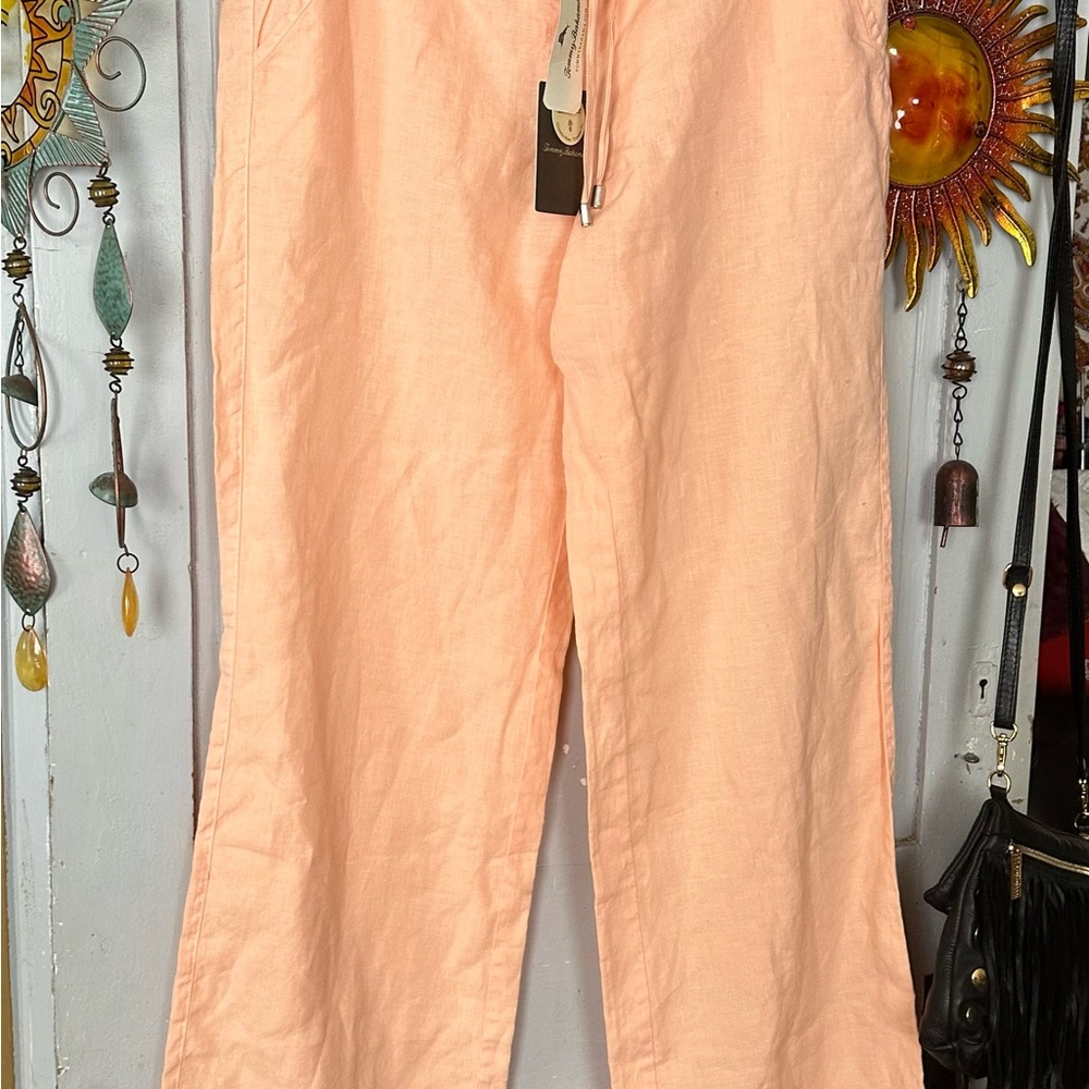 Tommy Bahama Linen wide legs Two Pams Pants Large 10 Peach Fresco